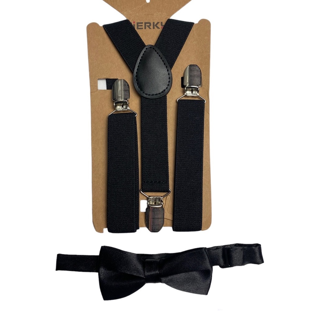 Black Suspenders And Bow Tie Set